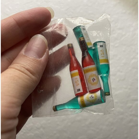 Miniature Figure Beverage Bottles of Wine - Set of 5 Red/Green Dollhouse Size - Picture 2 of 2